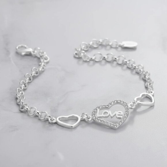 Sterling Silver Heart Bracelet, Geometric Chain, Valentine's Day Gift - Picture 1 of 6